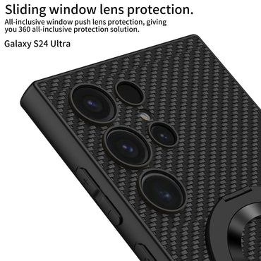 GKK Black Magnetic Phone Case with Rotary Ring Kickstand - For Samsung Galaxy S24 Ultra