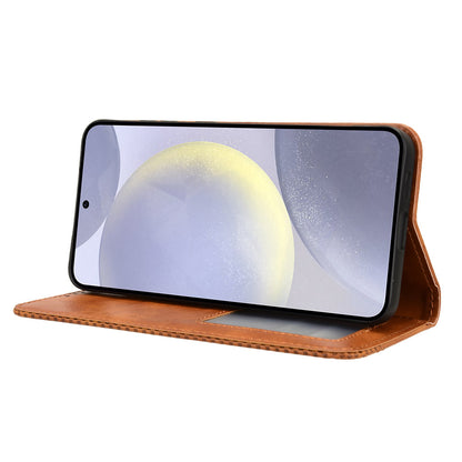 Wallet Phone Case Retro Texture Brown Leather Cover - For Samsung Galaxy S24+