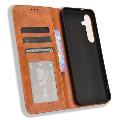 Wallet Phone Case Retro Texture Brown Leather Cover - For Samsung Galaxy S24+