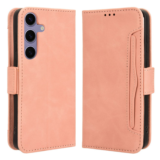 Multiple Card Slots Pink Leather Case with Wallet Stand - For Samsung Galaxy S24+