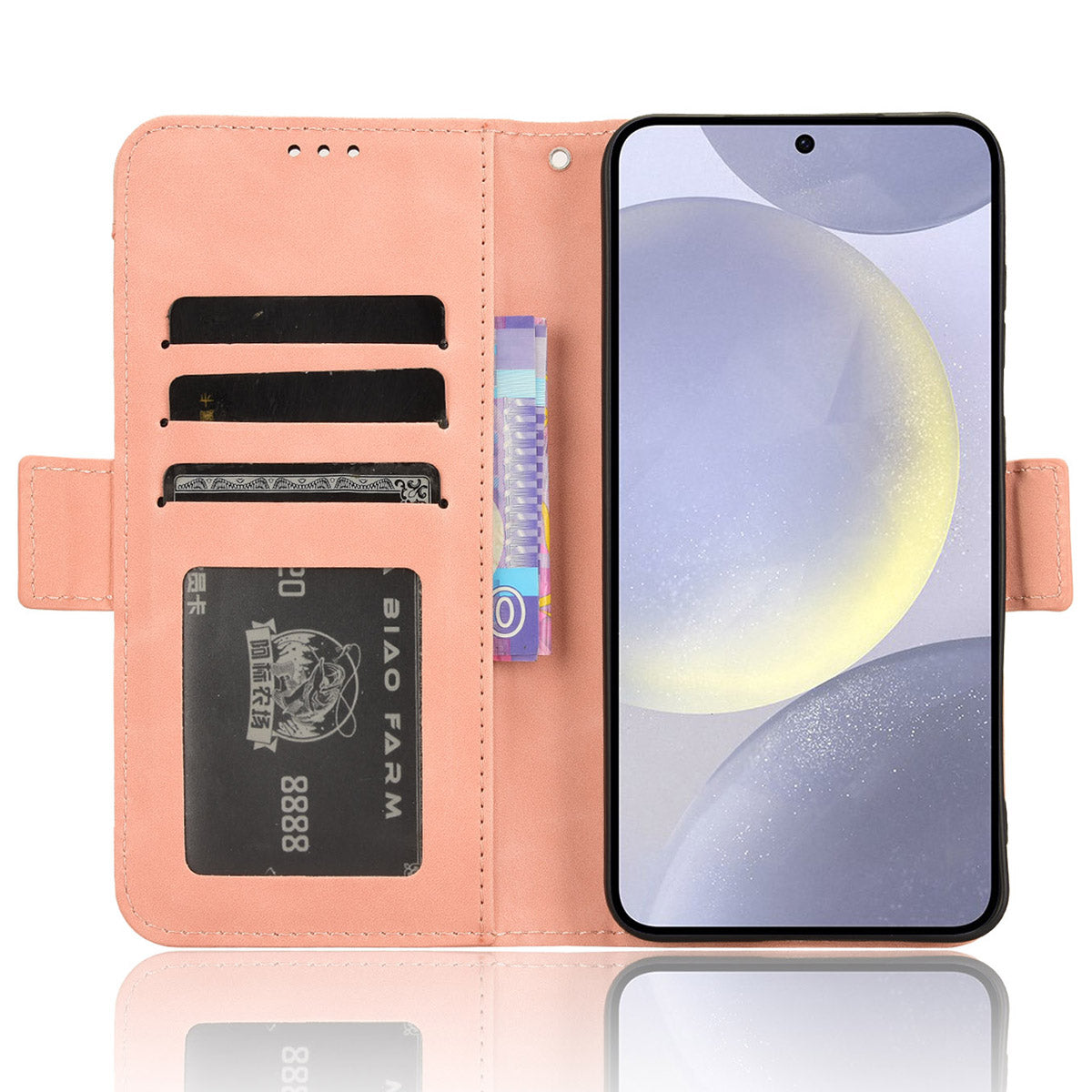 Multiple Card Slots Pink Leather Case with Wallet Stand - For Samsung Galaxy S24+