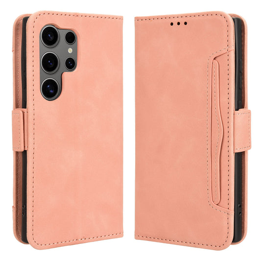 Leather Case Multiple Card Slots Wallet Pink Phone Cover - For Samsung Galaxy S24 Ultra