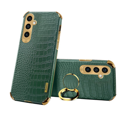 Crocodile Texture Electroplated Leather + TPU Green Phone Cover with Kickstand - For Samsung Galaxy S24