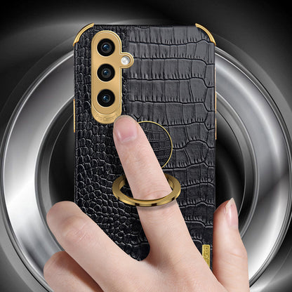 Crocodile Texture Electroplated Leather + TPU White Phone Cover with Kickstand - For Samsung Galaxy S24