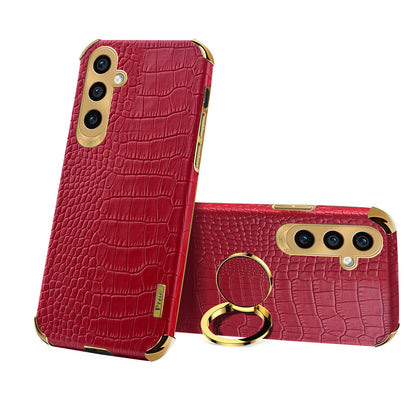 Crocodile Texture Electroplated Leather + TPU Red Phone Cover with Kickstand - For Samsung Galaxy S24