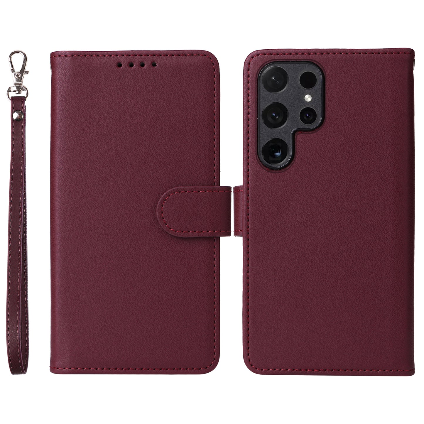 BETOPNICE Leather Case Magnetic Detachable Wine Red Phone Cover - For Samsung Galaxy S24 Ultra