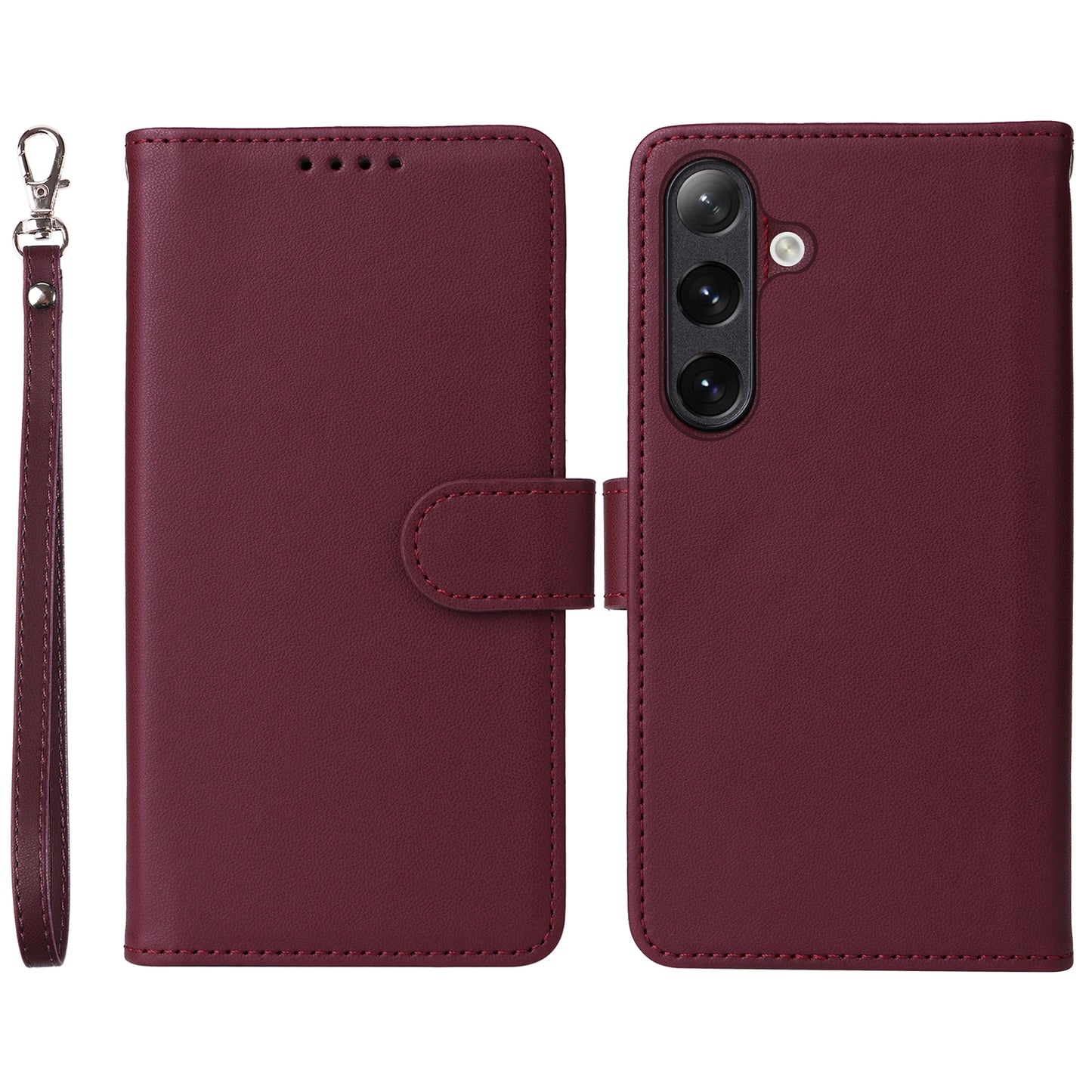 BETOPNICE Leather Case Wallet Detachable 2-in-1 Wine Red Phone Cover - For Samsung Galaxy S24+