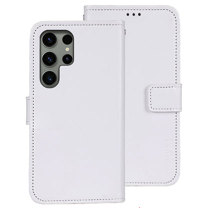 IDEWEI White Leather Case Crazy Horse Leather Folio Flip Phone Wallet - For Samsung Galaxy S24 Ultra