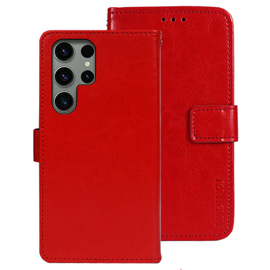 IDEWEI Red Leather Case Crazy Horse Leather Folio Flip Phone Wallet - For Samsung Galaxy S24 Ultra