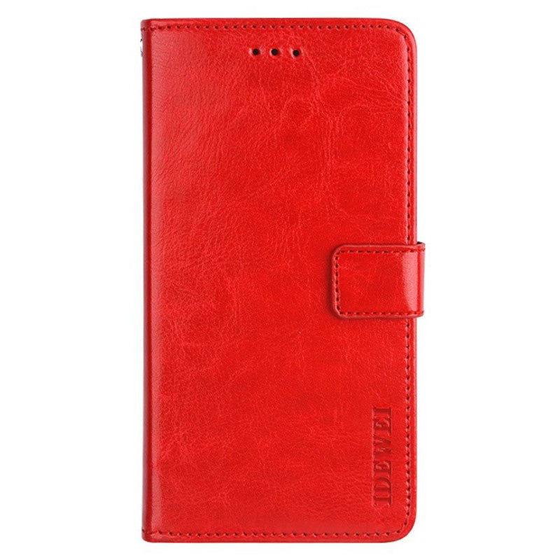 IDEWEI Red Leather Case Crazy Horse Leather Folio Flip Phone Wallet - For Samsung Galaxy S24 Ultra