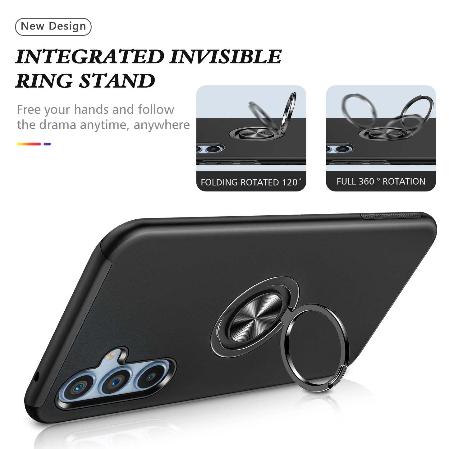 PC + TPU Ring Kickstand Mobile Phone Black Case - For Samsung Galaxy S24