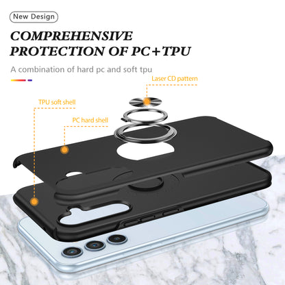 PC + TPU Ring Kickstand Mobile Phone Black Case - For Samsung Galaxy S24