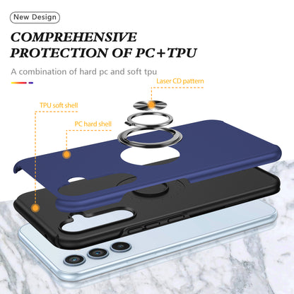 PC + TPU Ring Kickstand Mobile Phone Blue Case - For Samsung Galaxy S24
