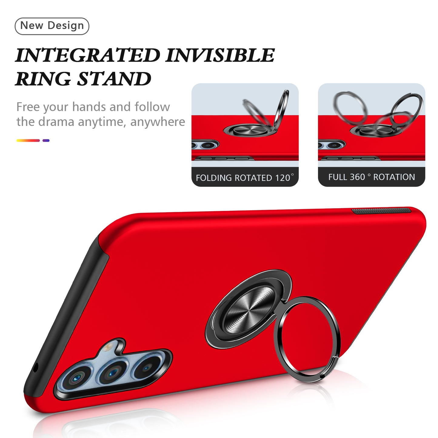 PC + TPU Ring Kickstand Mobile Phone Red Case - For Samsung Galaxy S24