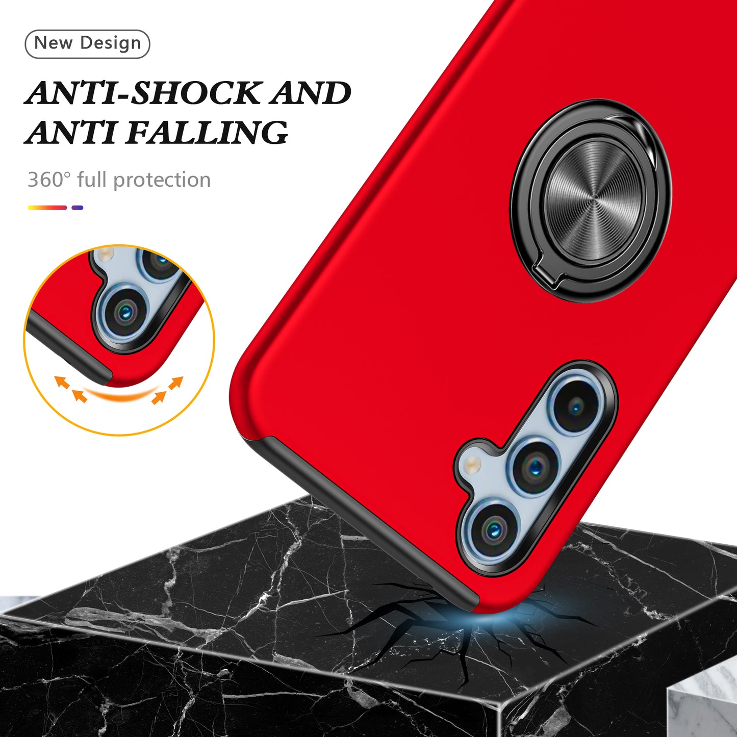 PC + TPU Ring Kickstand Mobile Phone Red Case - For Samsung Galaxy S24