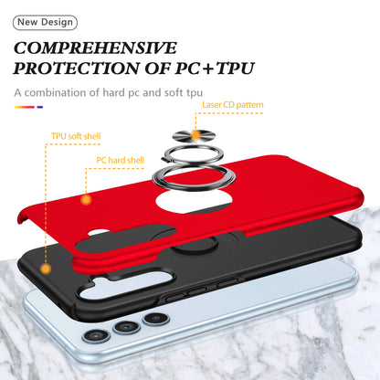 PC + TPU Ring Kickstand Mobile Phone Red Case - For Samsung Galaxy S24