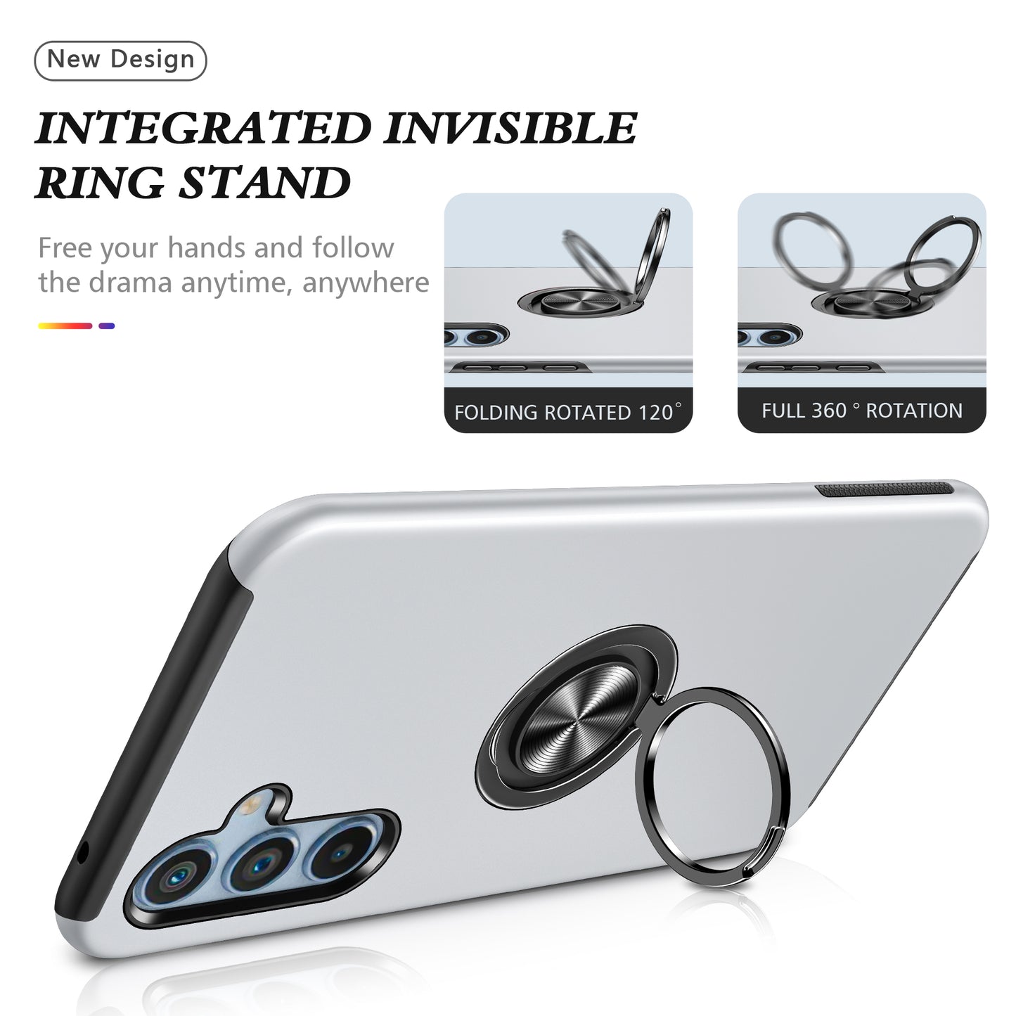 PC + TPU Ring Kickstand Silver Mobile Phone Cover - For Samsung Galaxy S24