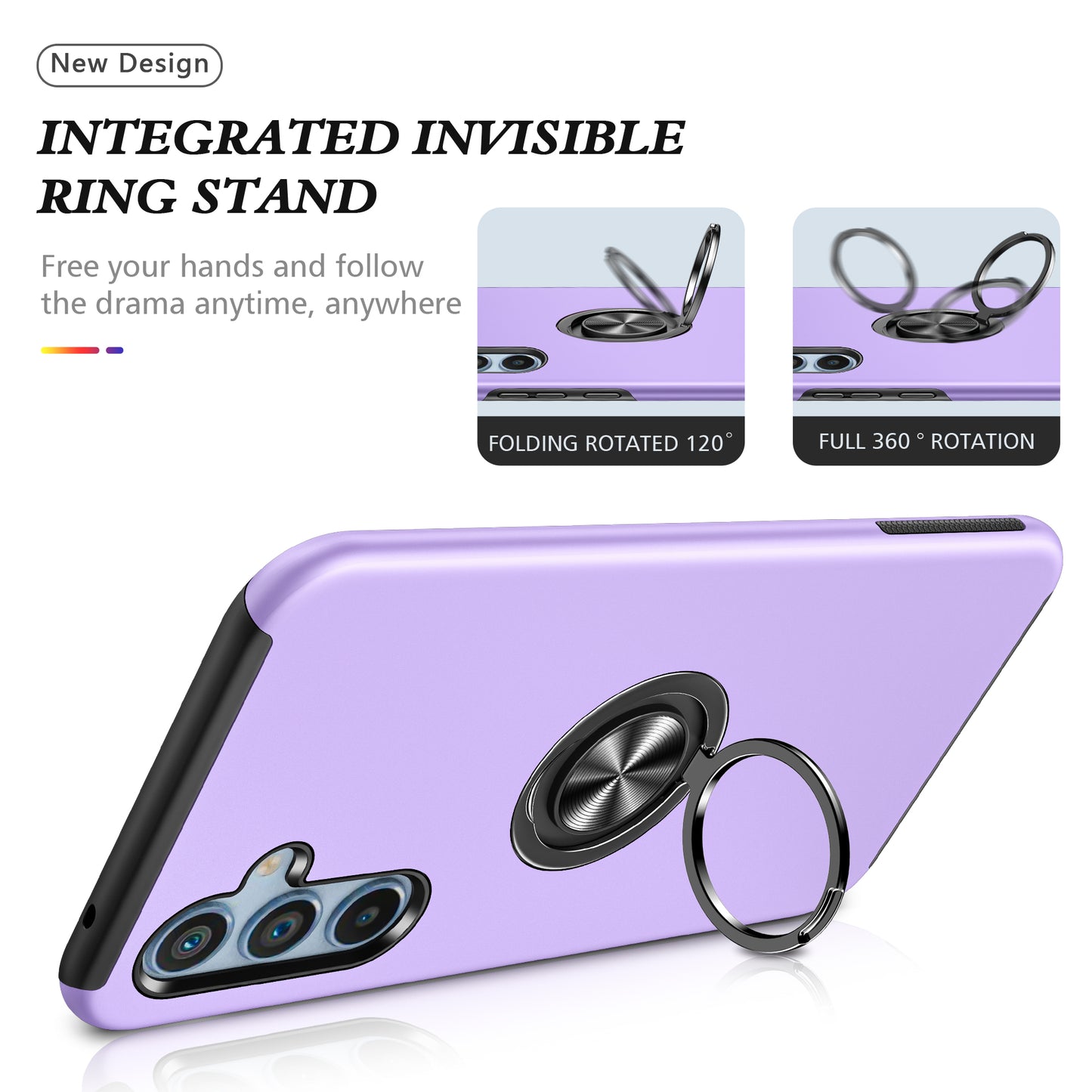PC + TPU Ring Kickstand Mobile Phone Purple Case - For Samsung Galaxy S24