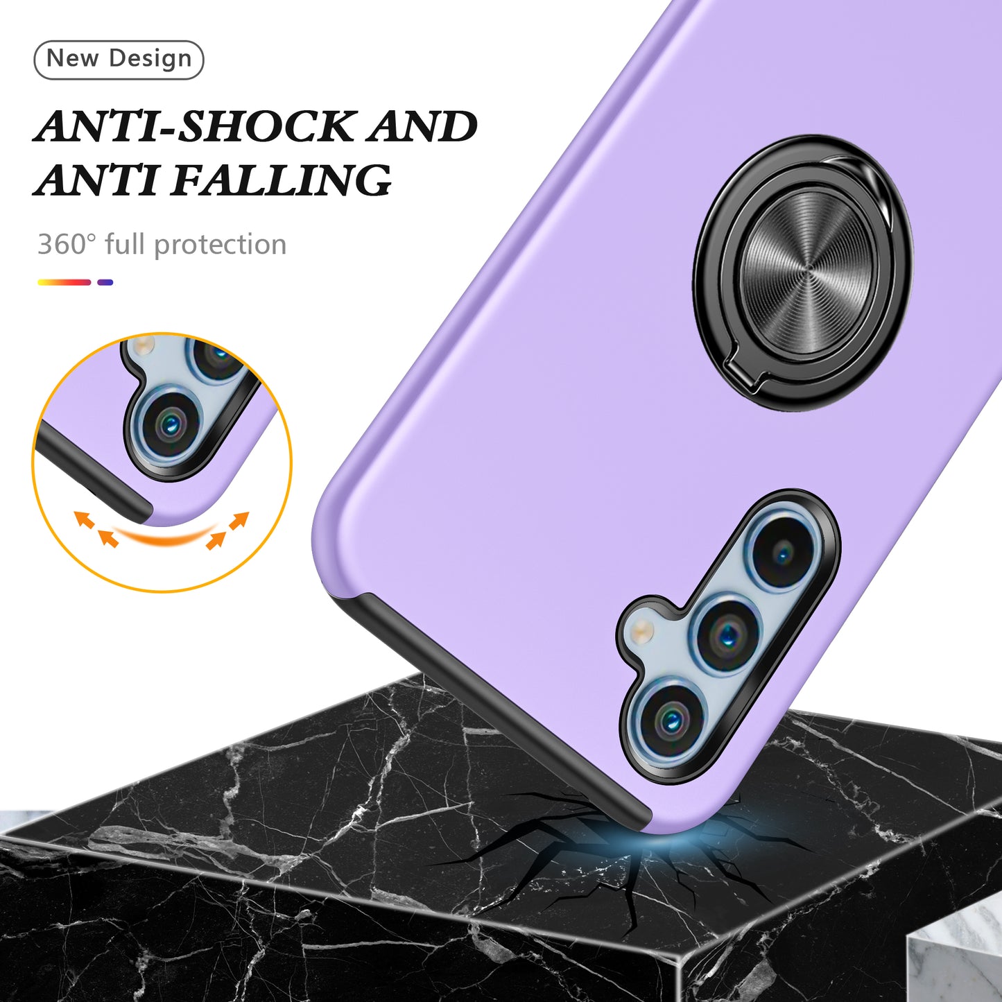 PC + TPU Ring Kickstand Mobile Phone Purple Case - For Samsung Galaxy S24