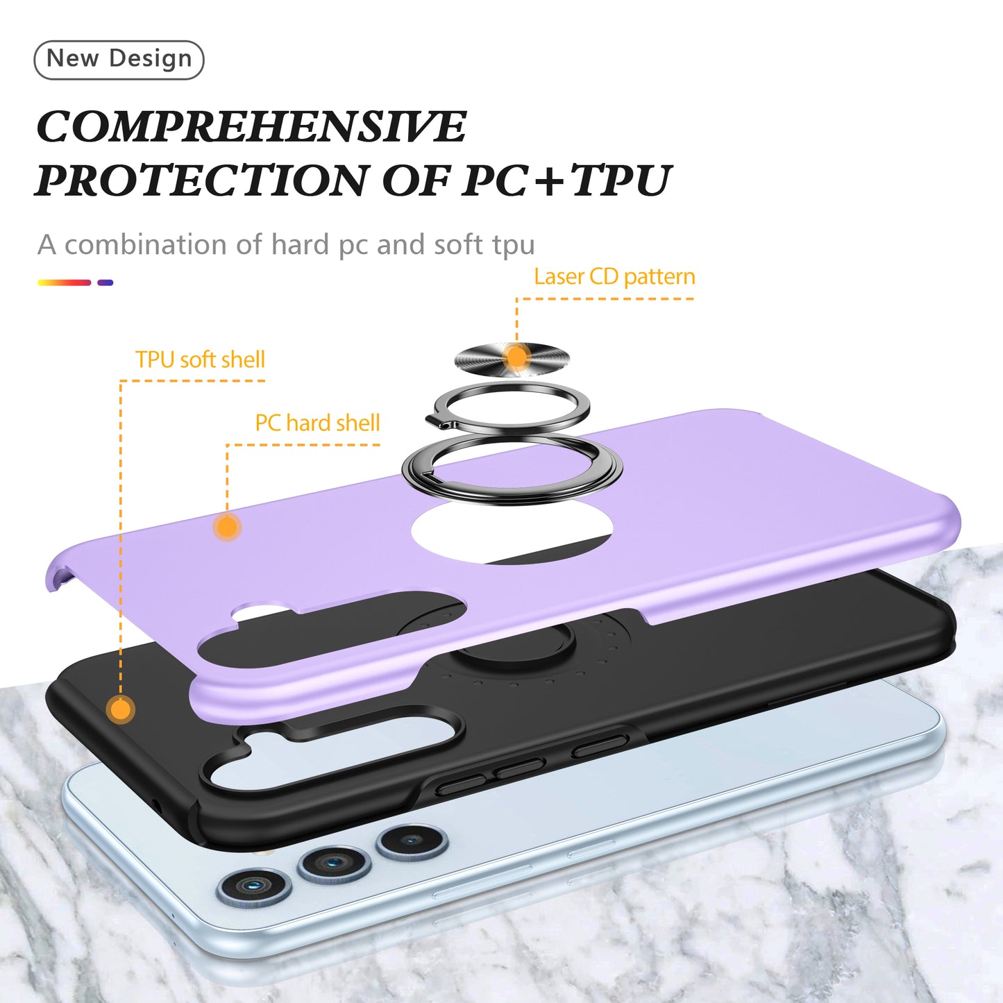 PC + TPU Ring Kickstand Mobile Phone Purple Case - For Samsung Galaxy S24