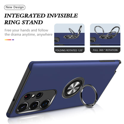 Anti-scratch Ring Kickstand Blue Back Shell - For Samsung Galaxy S24 Ultra