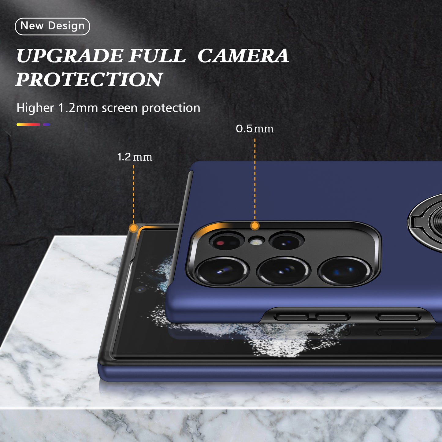 Anti-scratch Ring Kickstand Blue Back Shell - For Samsung Galaxy S24 Ultra