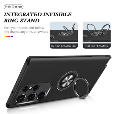 Anti-scratch Ring Kickstand Black Back Shell - For Samsung Galaxy S24 Ultra
