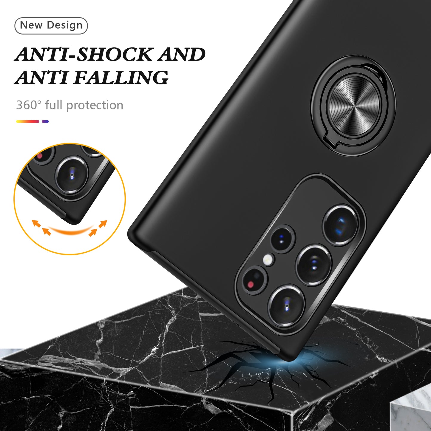 Anti-scratch Ring Kickstand Black Back Shell - For Samsung Galaxy S24 Ultra