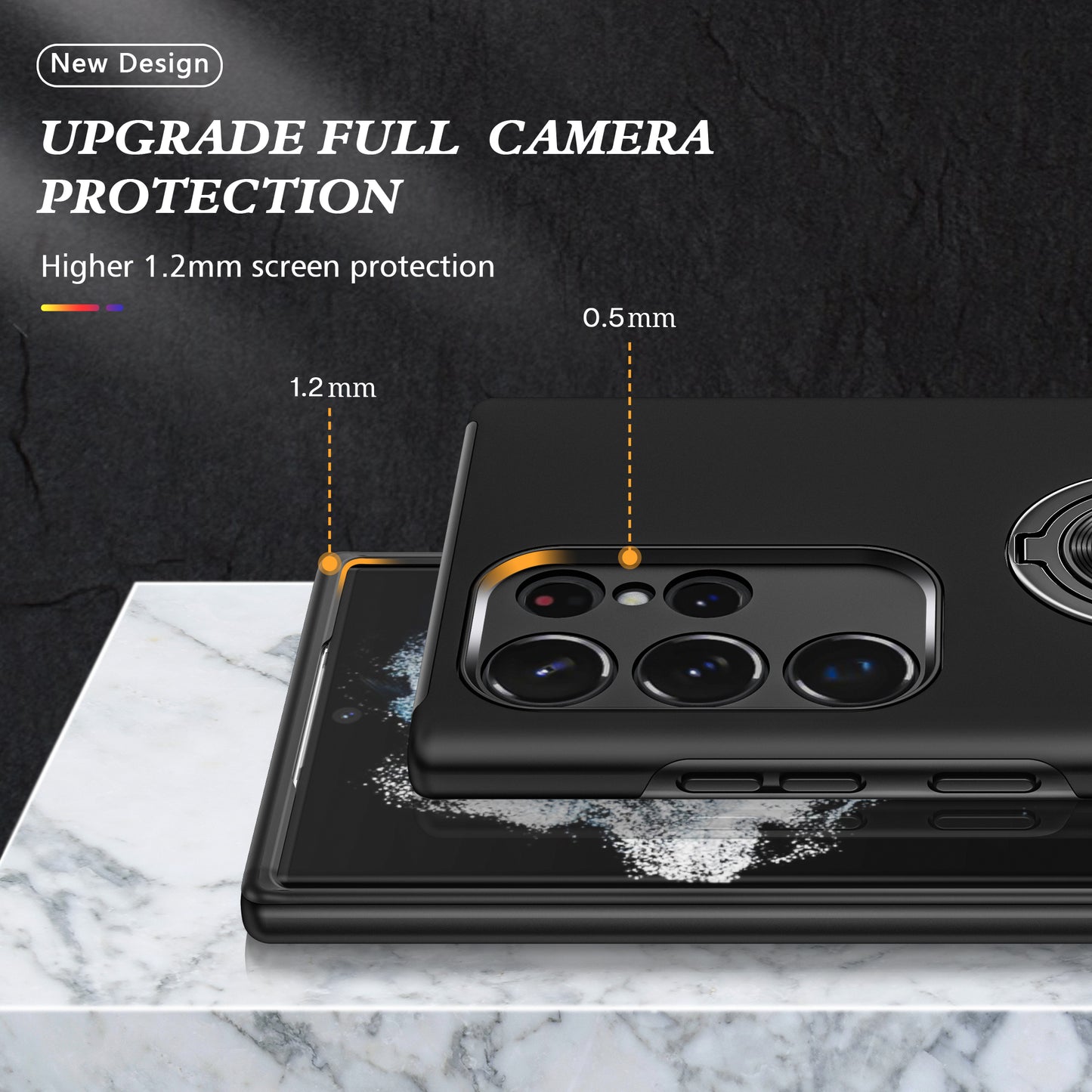 Anti-scratch Ring Kickstand Black Back Shell - For Samsung Galaxy S24 Ultra