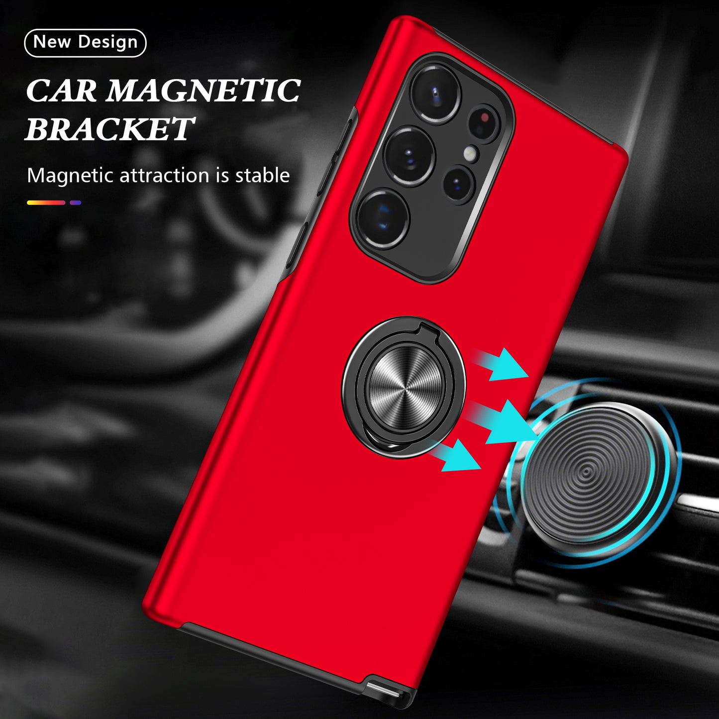 Anti-scratch Ring Kickstand Red Back Shell - For Samsung Galaxy S24 Ultra