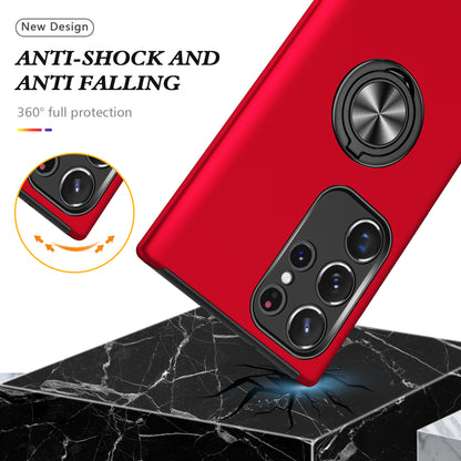 Anti-scratch Ring Kickstand Red Back Shell - For Samsung Galaxy S24 Ultra