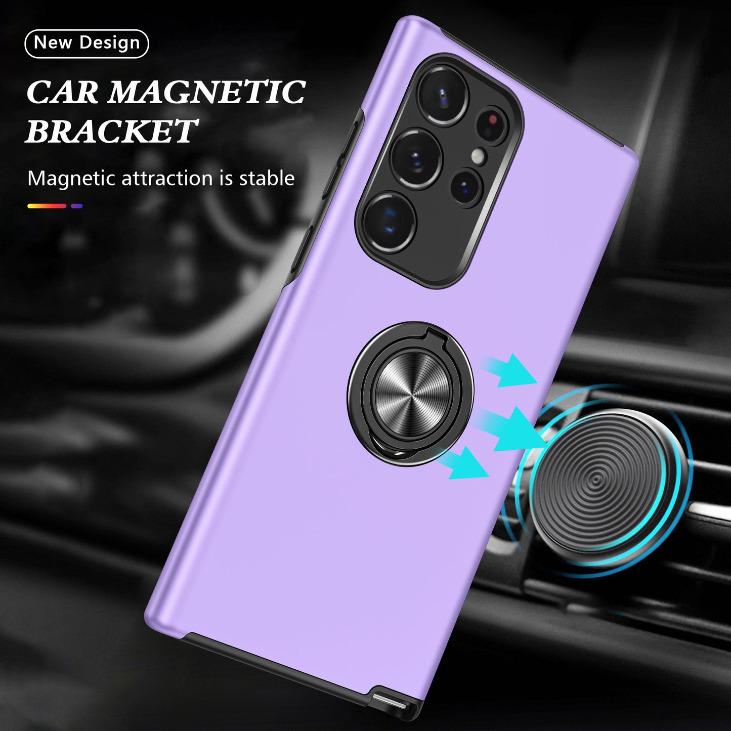 Anti-scratch Ring Kickstand Purple Back Shell - For Samsung Galaxy S24 Ultra