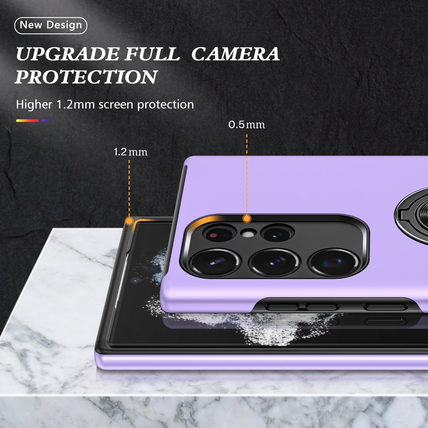 Anti-scratch Ring Kickstand Purple Back Shell - For Samsung Galaxy S24 Ultra