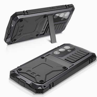 R-JUST Black Phone Case Kickstand Cover Built-in Tempered Glass Screen Protector - For Samsung Galaxy S24+