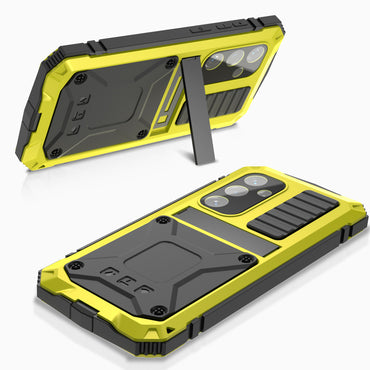 R-JUST Yellow Phone Case Kickstand Cover Built-in Tempered Glass Screen Protector - For Samsung Galaxy S24+