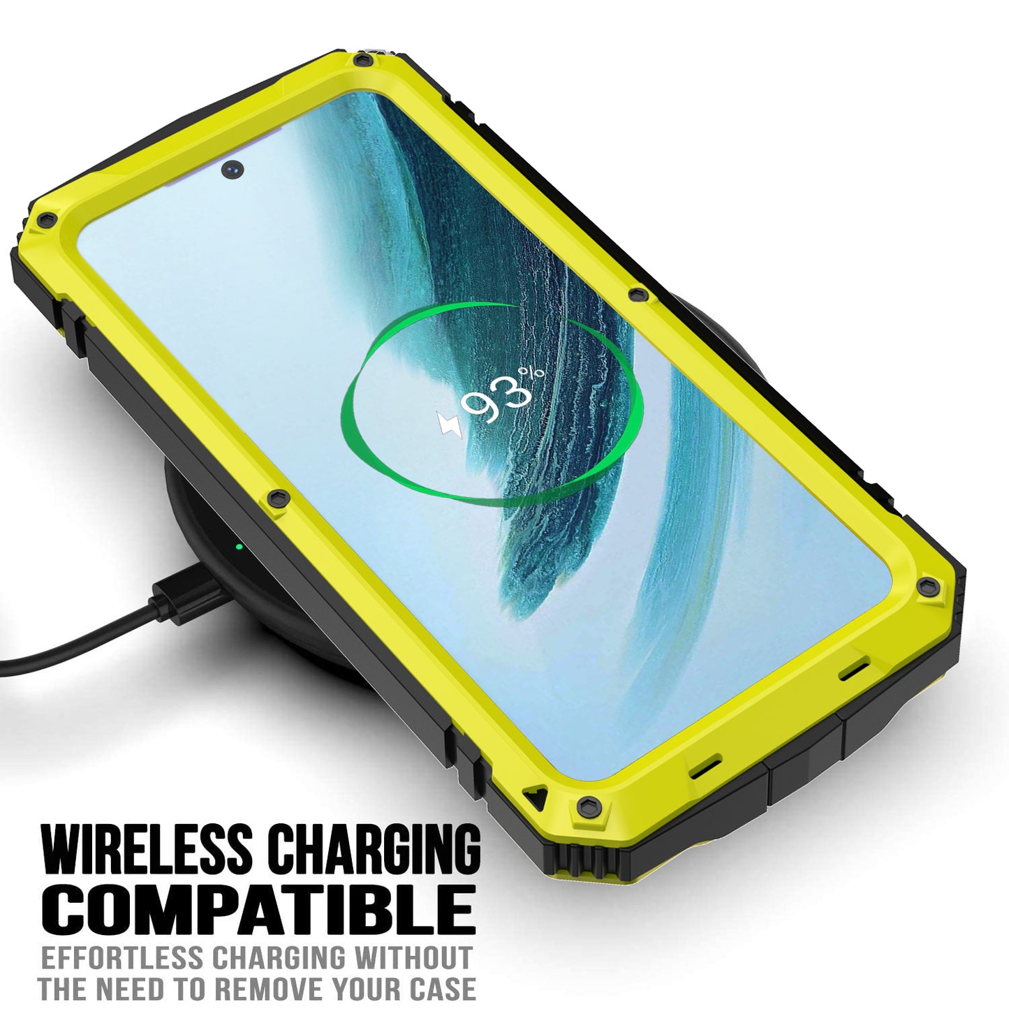 R-JUST Yellow Phone Case Kickstand Cover Built-in Tempered Glass Screen Protector - For Samsung Galaxy S24+