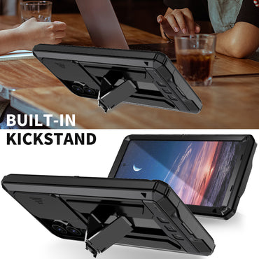 R-JUST Black Case PC + Silicone + Metal Back Shell with Slide Camera Lid - For Samsung Galaxy S24 Ultra