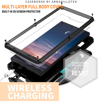 R-JUST Black Case PC + Silicone + Metal Back Shell with Slide Camera Lid - For Samsung Galaxy S24 Ultra