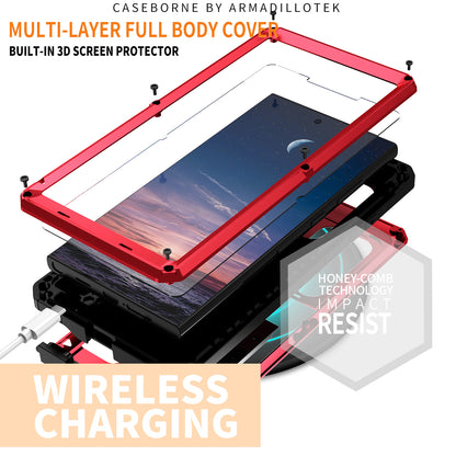 R-JUST Red Case PC + Silicone + Metal Back Shell with Slide Camera Lid - For Samsung Galaxy S24 Ultra