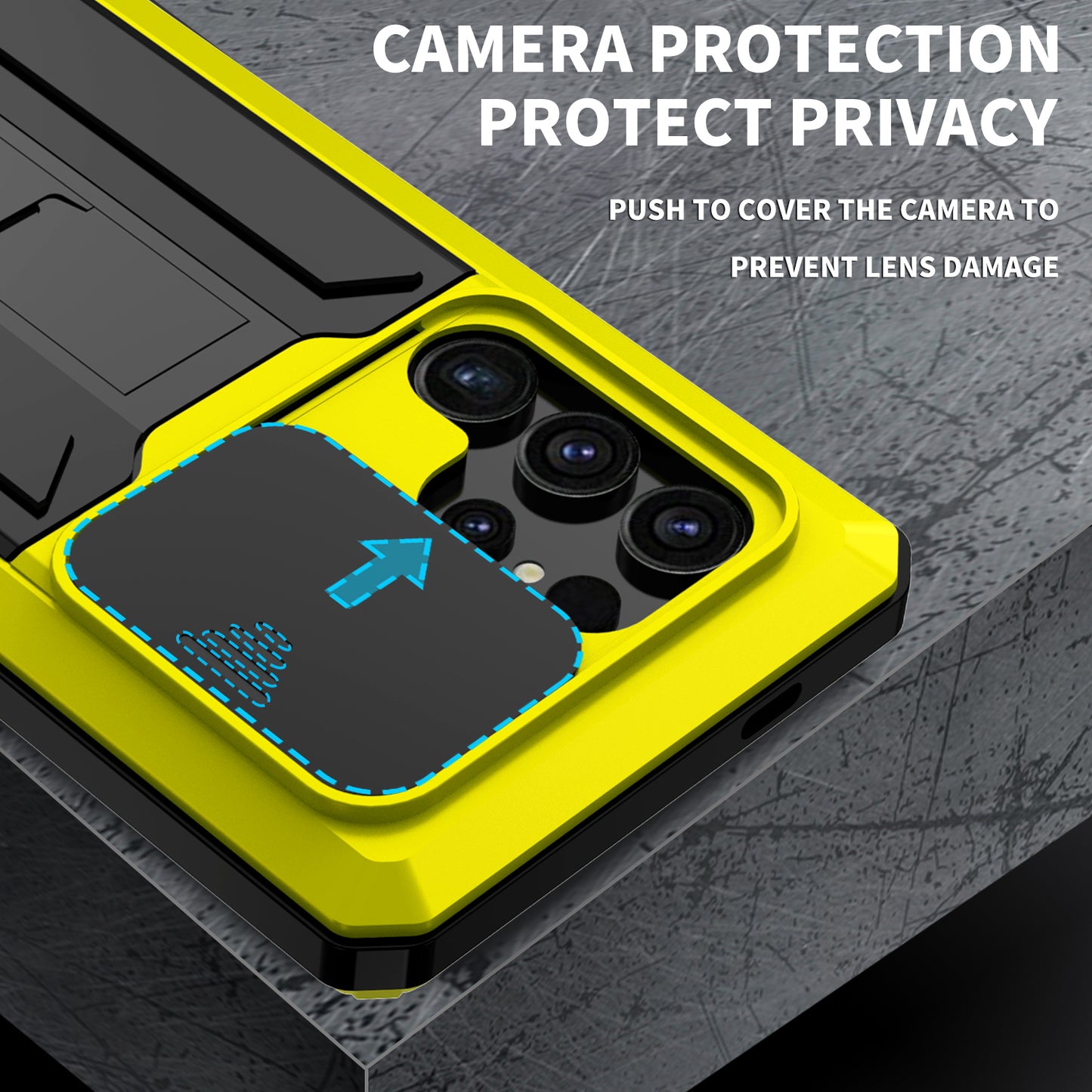 R-JUST Yellow Case PC + Silicone + Metal Back Shell with Slide Camera Lid - For Samsung Galaxy S24 Ultra