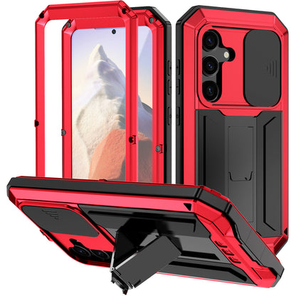 R-JUST Red Case PC + Silicone + Metal Back Shell with Slide Camera Lid - For Samsung Galaxy S24