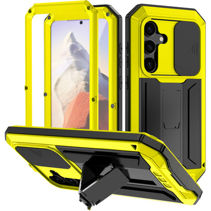 R-JUST Yellow Case PC + Silicone + Metal Back Shell with Slide Camera Lid - For Samsung Galaxy S24