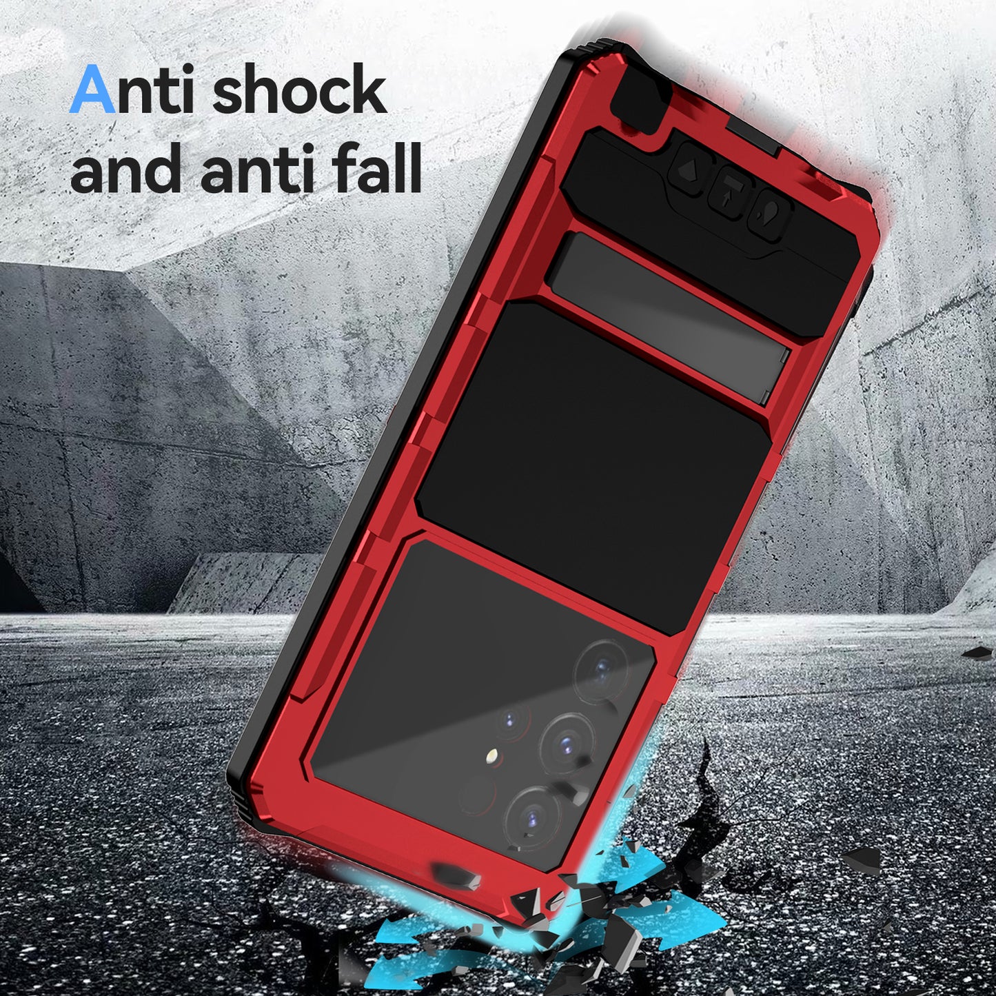 R-JUST Red Shockproof Case Kickstand Drop-proof Cover Tempered Glass Film - For Samsung Galaxy S24 Ultra