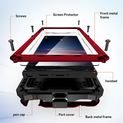 R-JUST Red Shockproof Case Kickstand Drop-proof Cover Tempered Glass Film - For Samsung Galaxy S24 Ultra