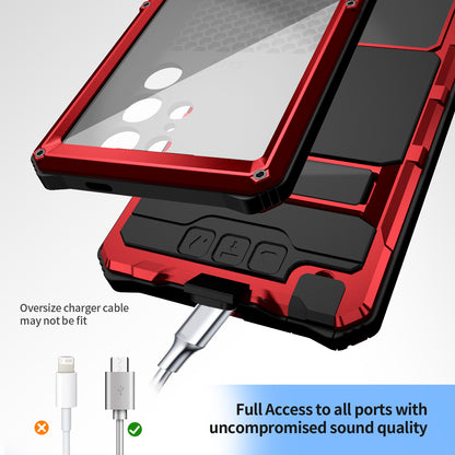R-JUST Red Shockproof Case Kickstand Drop-proof Cover Tempered Glass Film - For Samsung Galaxy S24 Ultra