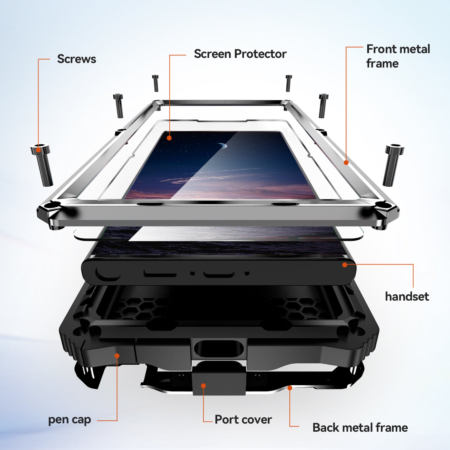 R-JUST Silver Shockproof Case Kickstand Drop-proof Cover Tempered Glass Film - For Samsung Galaxy S24 Ultra