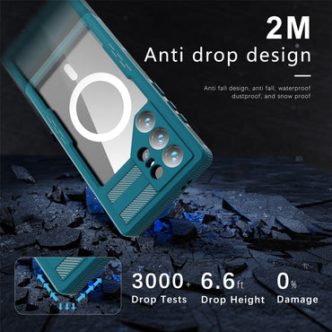 REDPEPPER Magnetic Phone Case IP68 Waterproof Clear Lake Blue+Cyan Back Cover - For Samsung Galaxy S24 Ultra