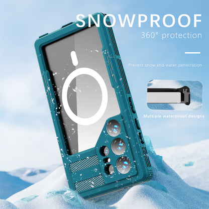 REDPEPPER Magnetic Phone Case IP68 Waterproof Clear Lake Blue+Cyan Back Cover - For Samsung Galaxy S24 Ultra