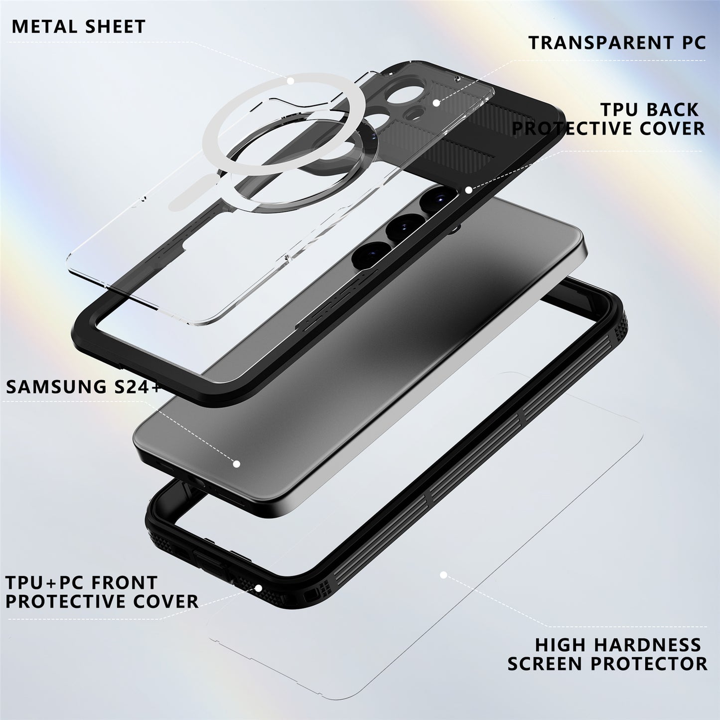 REDPEPPER Magnetic Phone Case IP68 Waterproof Clear Black Back Cover - For Samsung Galaxy S24+