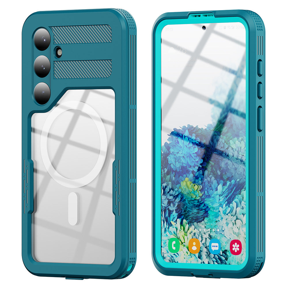 REDPEPPER Magnetic Phone Case IP68 Waterproof Clear Lake Blue+Cyan Back Cover - For Samsung Galaxy S24+
